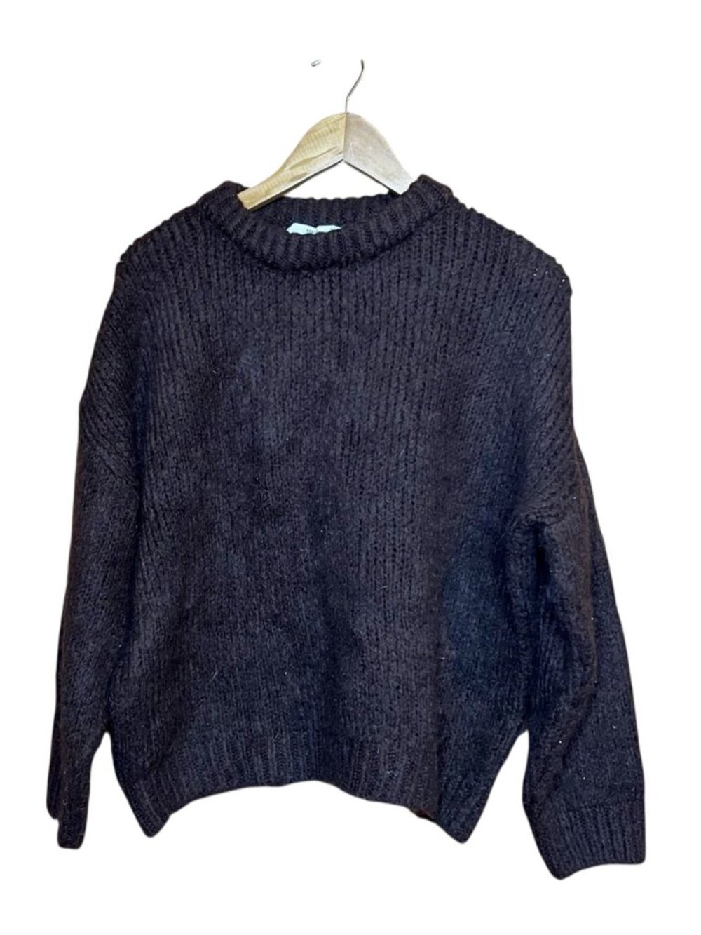 MNG Suit Womens Sweater S Chunky Dark Brown Ribbed Boxy Crew Neck Oversized Cozy